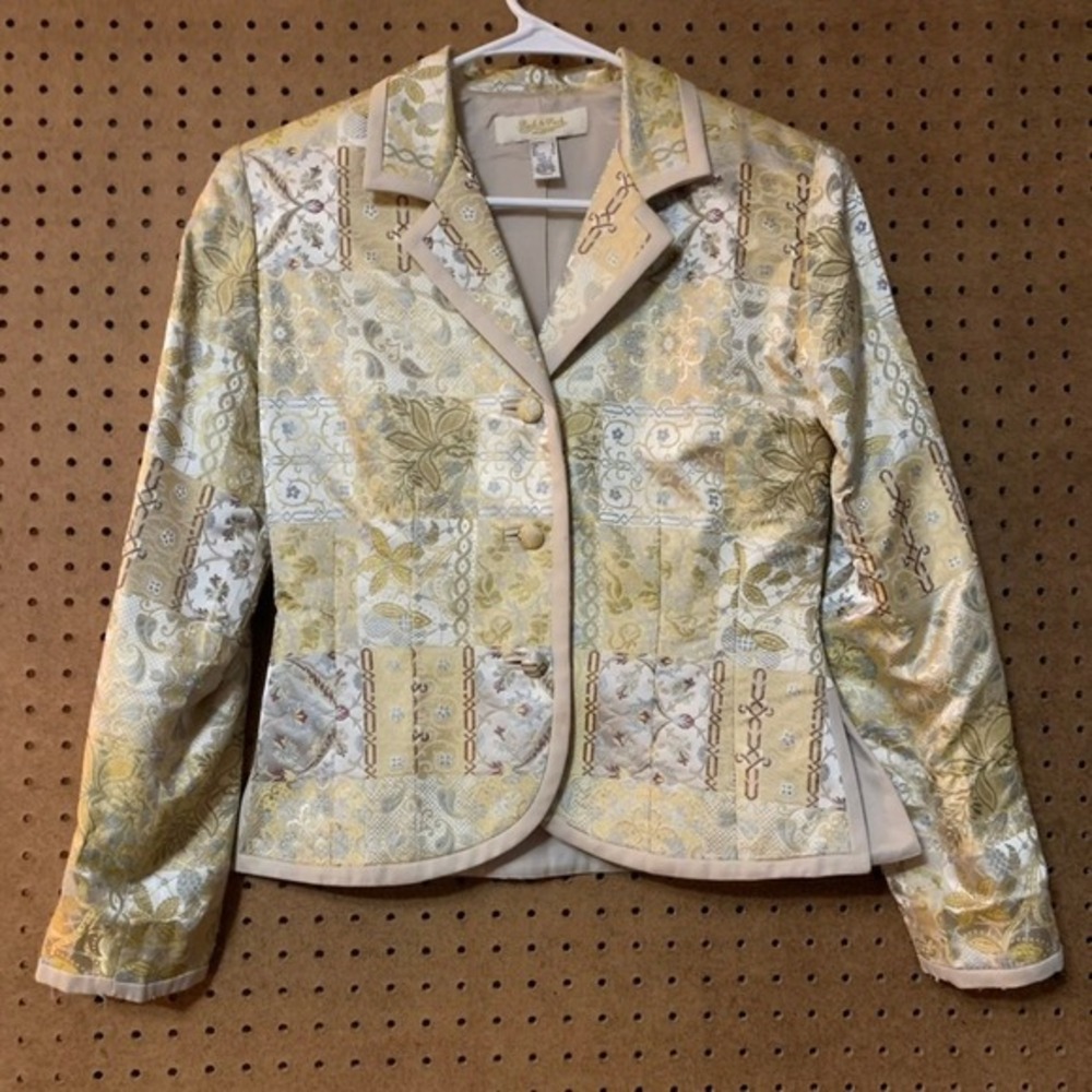 Peck & Peck Blazer‎ Jacket Gold Floral Patchwork Jacquard Brocade Y2K Glam 6